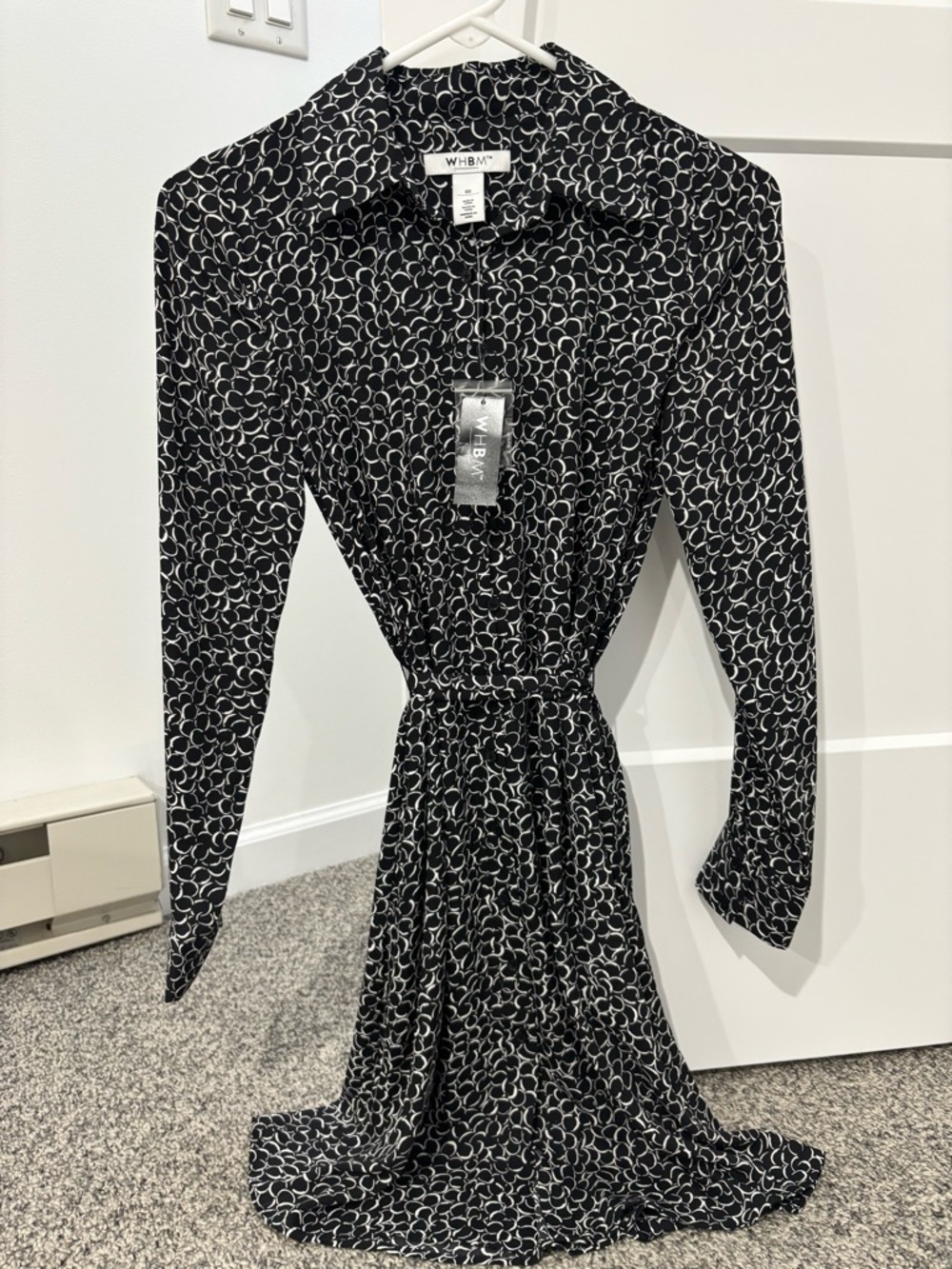 White House Black Market Black and White Printed Long Sleeve Shirt Dress